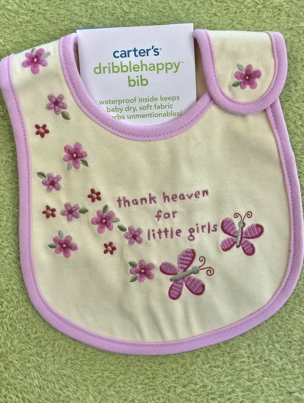 NWT BABY GIRLS BIB ★ Thank Heaven for LITTLE GIRLS - Yellow  & Pink FLOWERS (Q2)